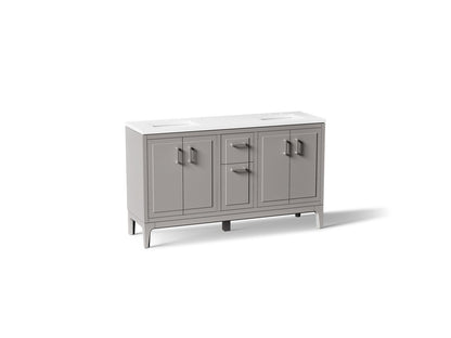 KOHLER K-33555-ASB-1WT Seer 60" bathroom vanity cabinet with sinks and quartz top - Mohair Grey
