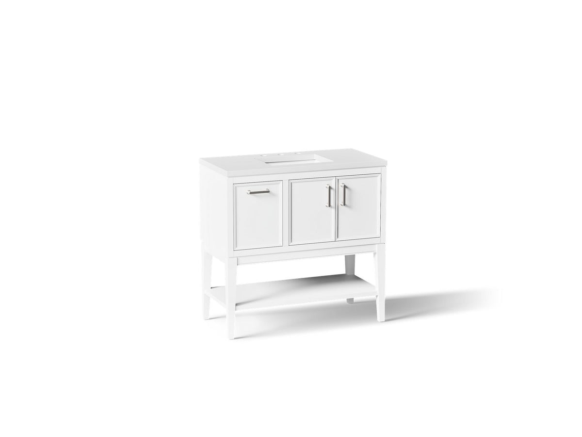 KOHLER K-33579-ASB-0 Winnow 36" Bathroom Vanity Cabinet With Sink And Quartz Top - White