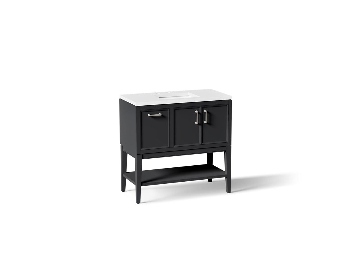 KOHLER K-33579-ASB-1WX Winnow 36" Bathroom Vanity Cabinet With Sink And Quartz Top - Slate Grey
