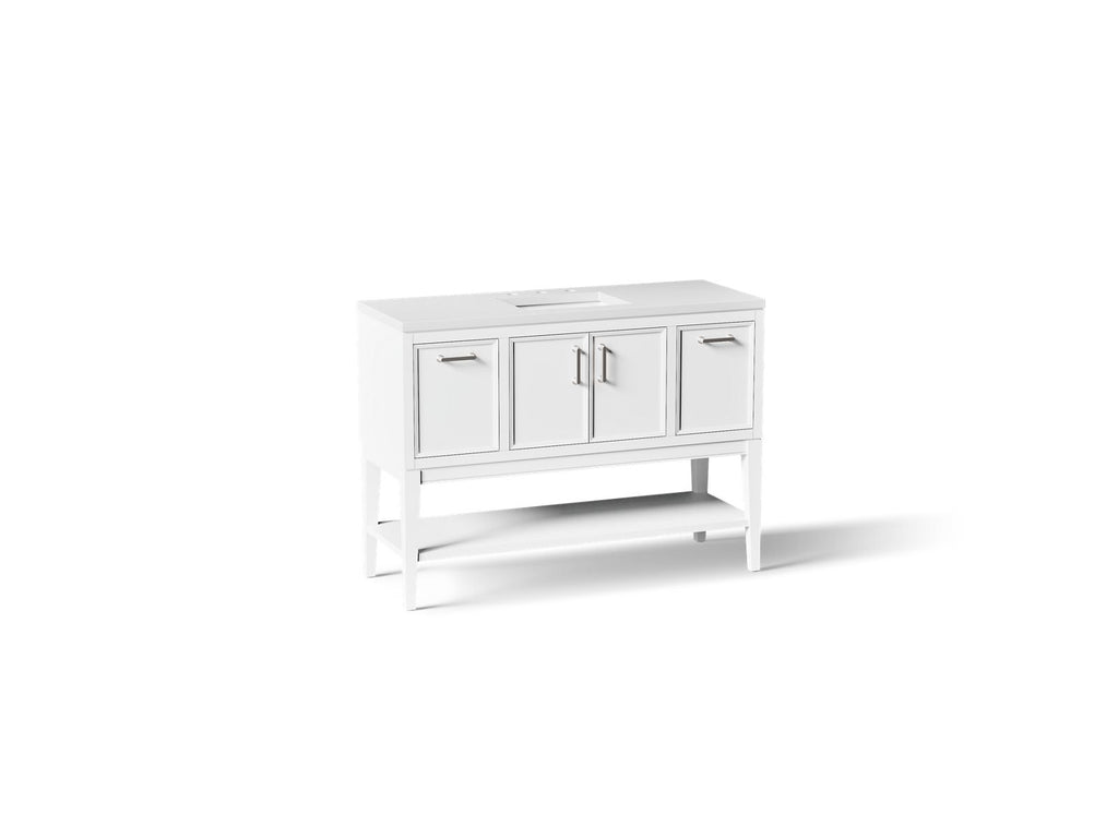 KOHLER K-33580-ASB-0 Winnow 48" Bathroom Vanity Cabinet With Sink And Quartz Top - White