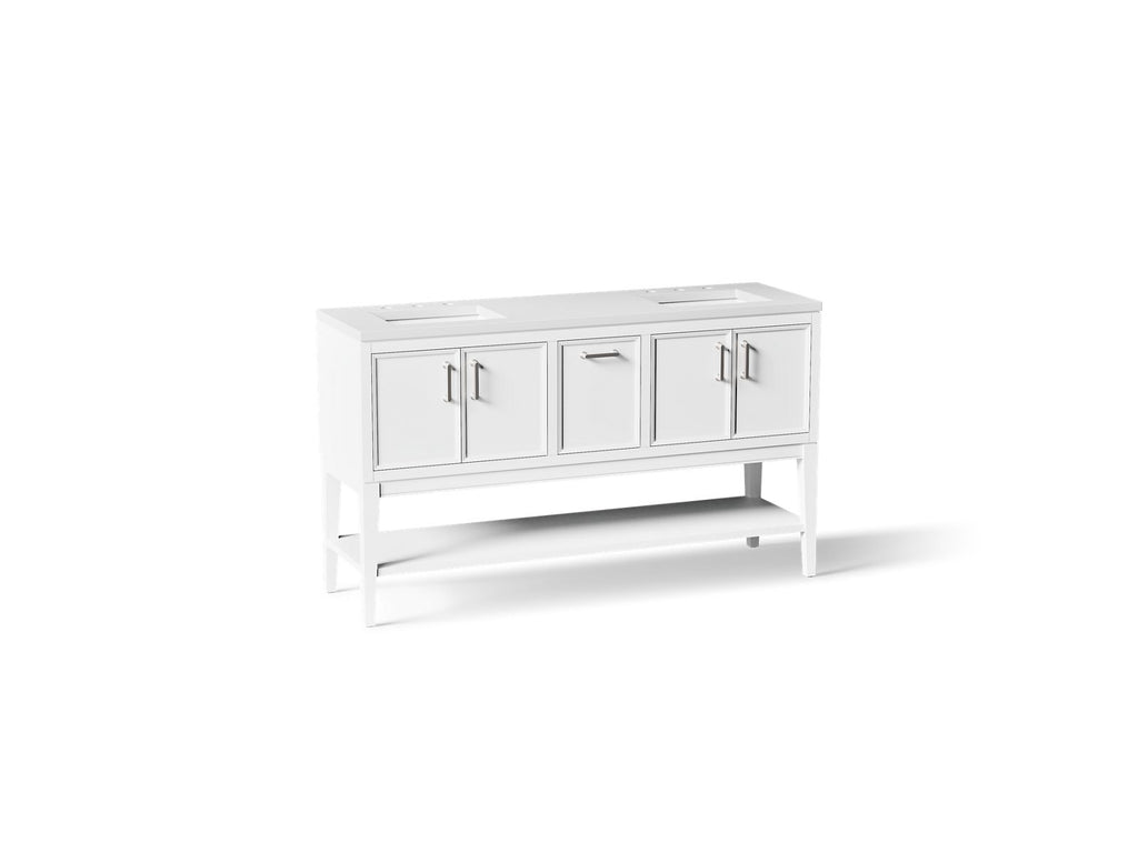 KOHLER K-33581-ASB-0 Winnow 60" Bathroom Vanity Cabinet With Sinks And Quartz Top - White