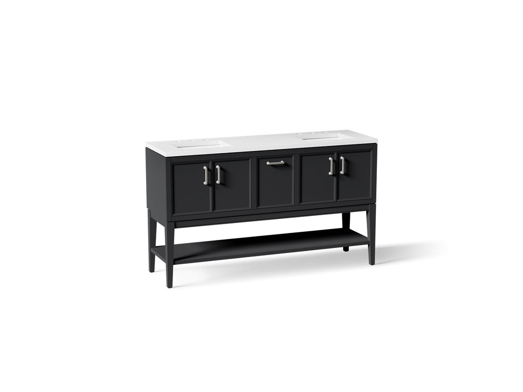 KOHLER K-33581-ASB-1WX Winnow 60" Bathroom Vanity Cabinet With Sinks And Quartz Top - Slate Grey