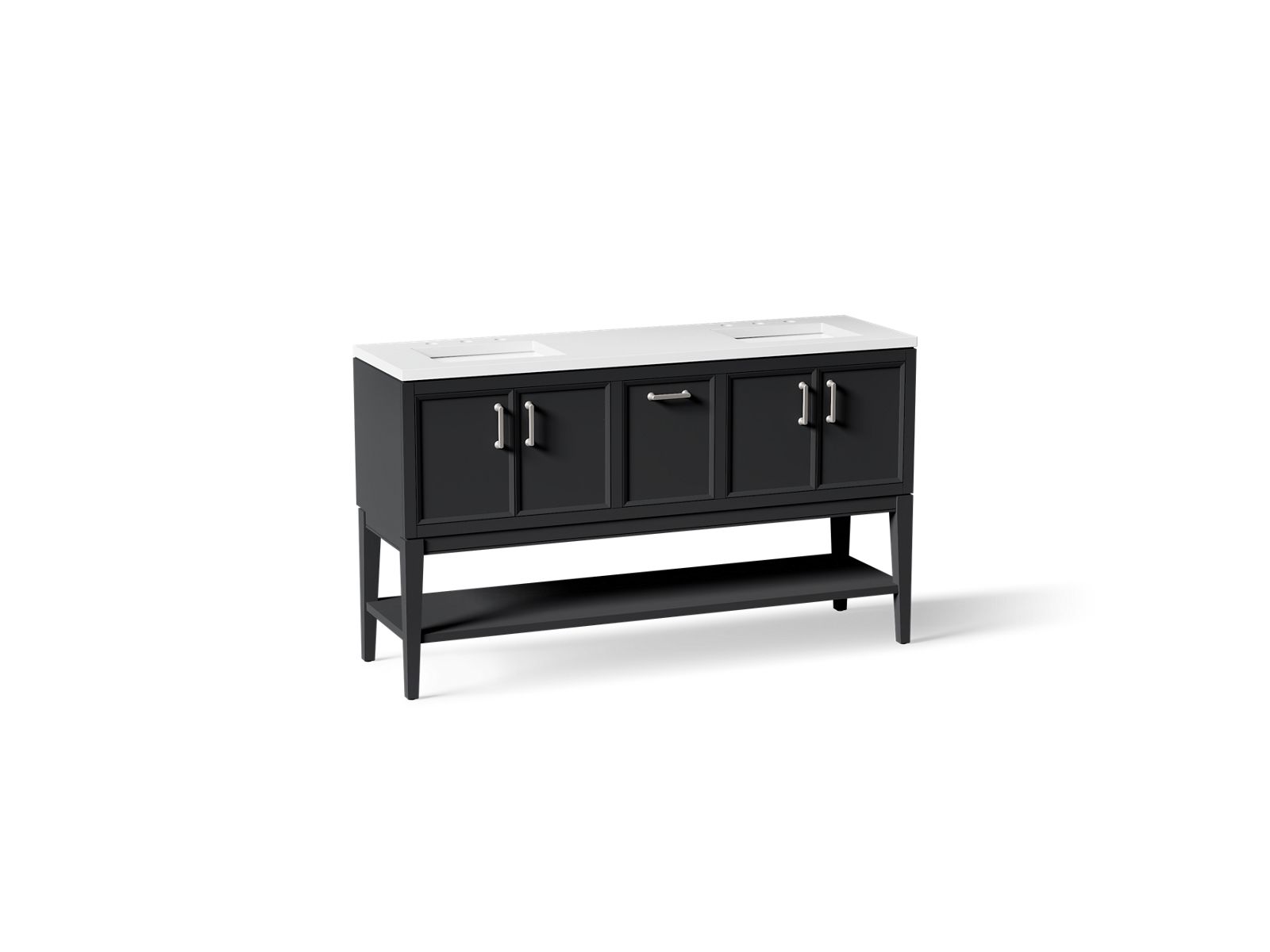 KOHLER K-33581-ASB-1WX Winnow 60" Bathroom Vanity Cabinet With Sinks And Quartz Top - Slate Grey