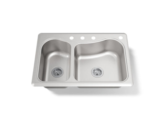 KOHLER K-3361-4-NA Staccato 33" top-mount double-bowl kitchen sink - Stainless Steel