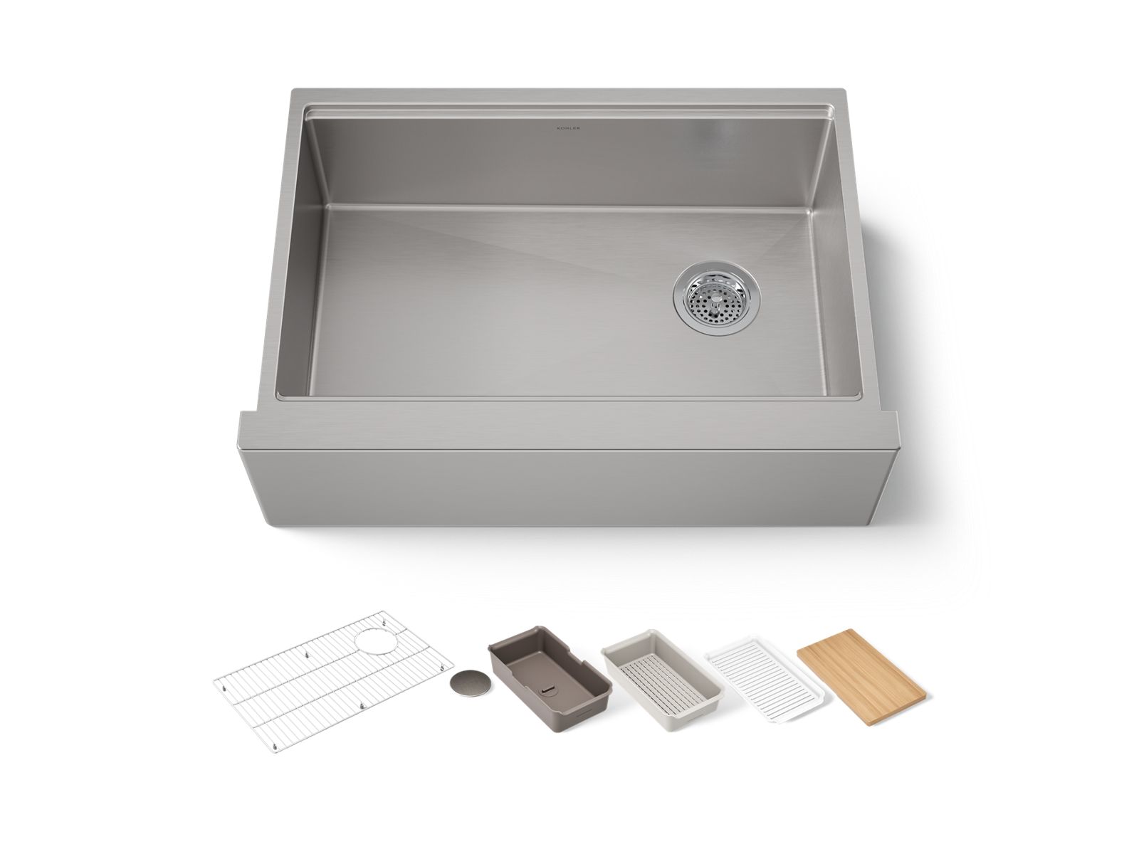 KOHLER K-33655-PC-NA Strive 29-1/2" Undermount Single-Bowl Farmhouse Workstation Kitchen Sink - Stainless Steel
