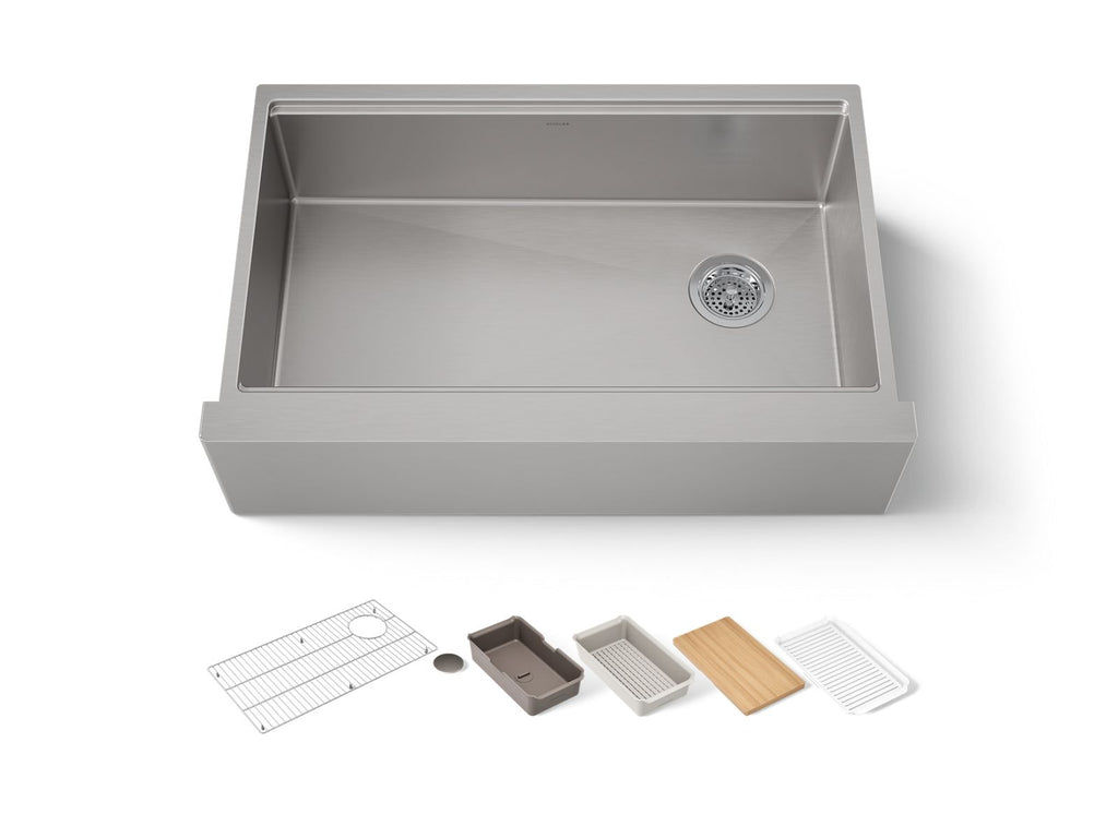 KOHLER K-33656-PC-NA Strive 32-1/2" Undermount Single-Bowl Farmhouse Workstation Kitchen Sink - Stainless Steel