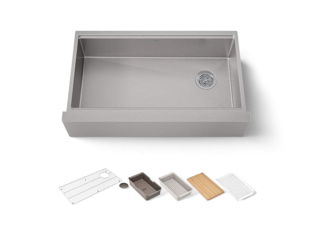 KOHLER K-33657-PC-NA Strive 35-1/2" Undermount Single-Bowl Farmhouse Workstation Kitchen Sink - Stainless Steel