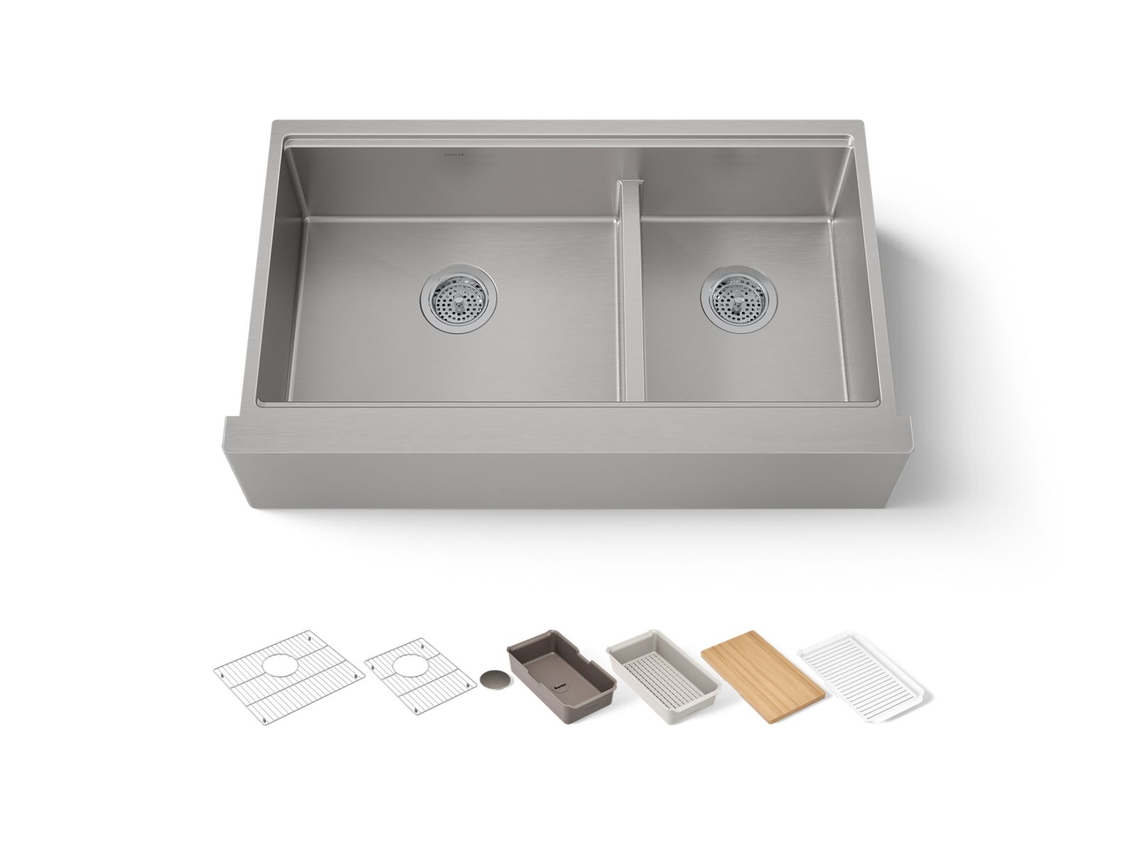 KOHLER K-33658-PC-NA Strive Smart Divide 35-1/2” Undermount Double-Bowl Farmhouse Workstation Kitchen Sink - Stainless Steel