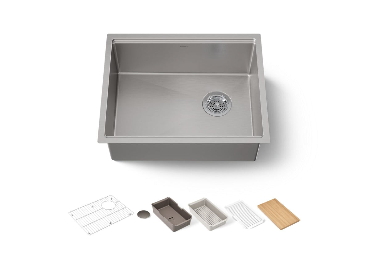 KOHLER K-33659-PC-NA Strive 23" Undermount Single-Bowl Workstation Kitchen Sink - Stainless Steel