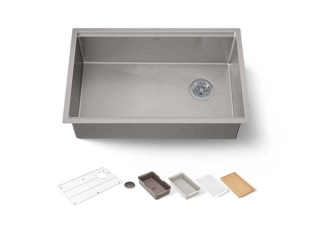 KOHLER K-33660-PC-NA Strive 29" Undermount Single-Bowl Workstation Kitchen Sink - Stainless Steel