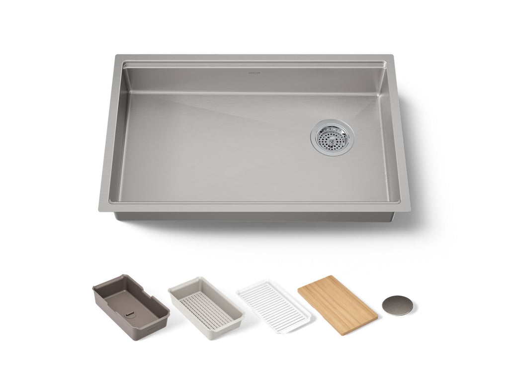 KOHLER K-33661-PC-NA Strive 29" Undermount Single-Bowl Workstation Kitchen Sink - Stainless Steel