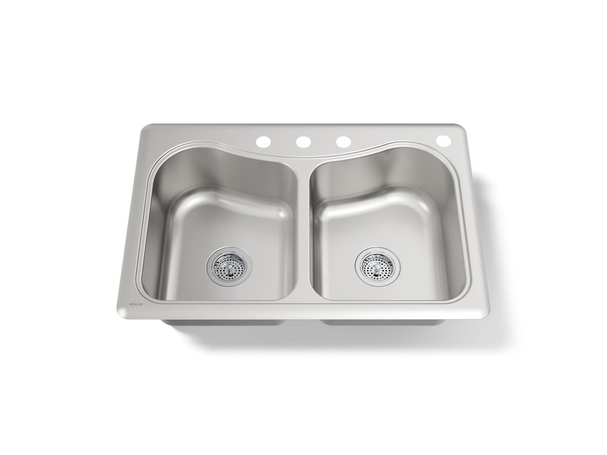 KOHLER K-3369-4-NA Staccato 33" Top-Mount Double-Bowl Kitchen Sink - Stainless Steel