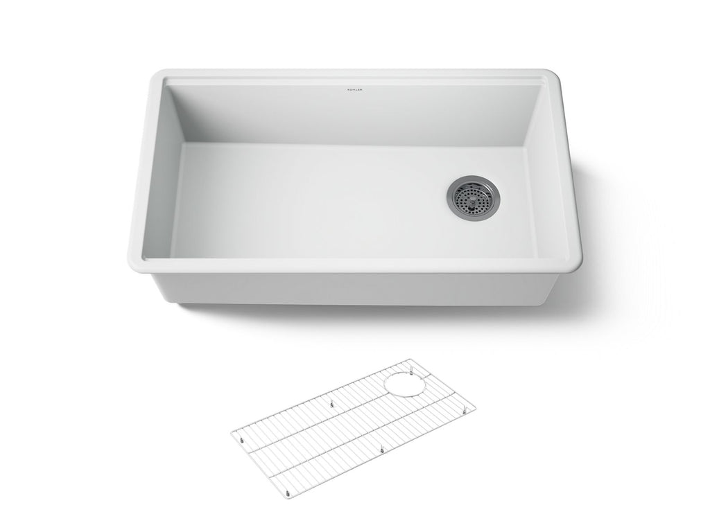 KOHLER K-33710-CM6 Billings 32-1/2" Undermount Single-Bowl Kitchen Sink - Matte White