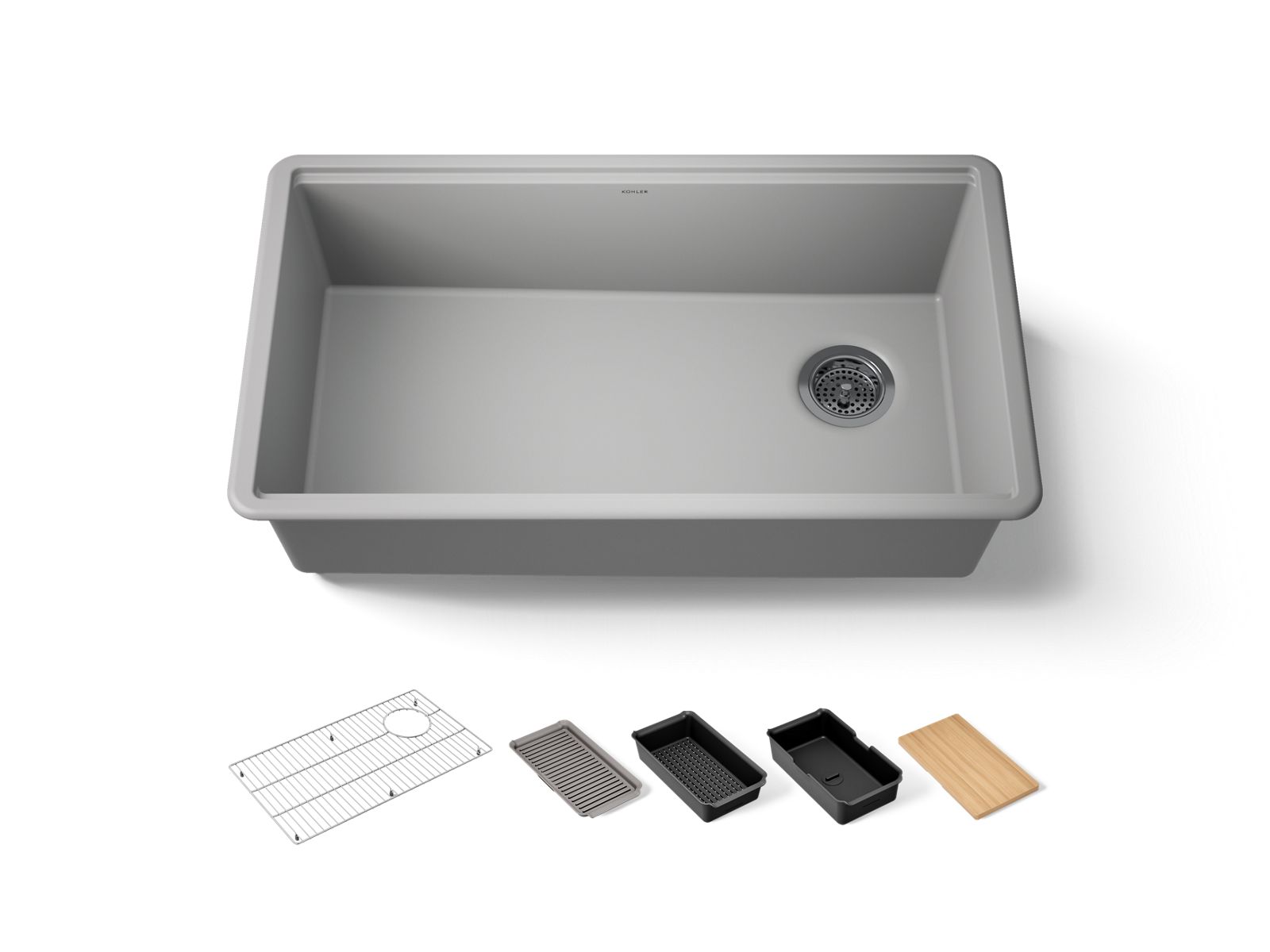 KOHLER K-33710-PC-CM4 Billings 32-1/2" Undermount Single-Bowl Workstation Kitchen Sink - Matte Grey