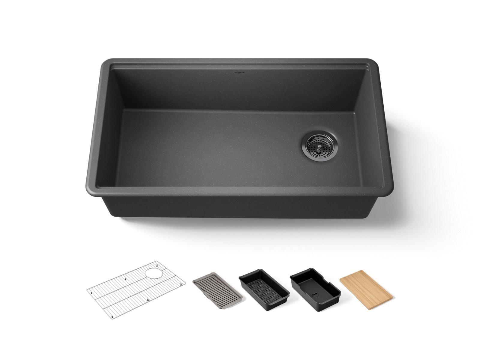 KOHLER K-33710-PC-CM7 Billings 32-1/2" Undermount Single-Bowl Workstation Kitchen Sink - Matte Graphite