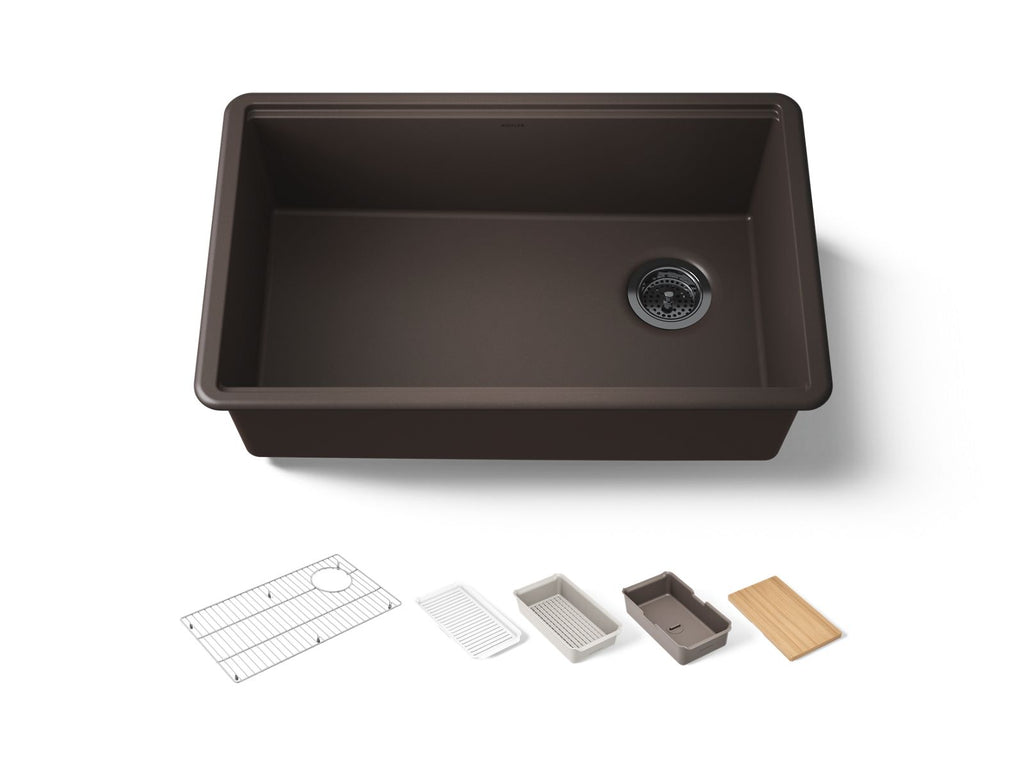 KOHLER K-33712-PC-CM2 Billings 29-1/2" Undermount Single-Bowl Workstation Kitchen Sink - Matte Brown