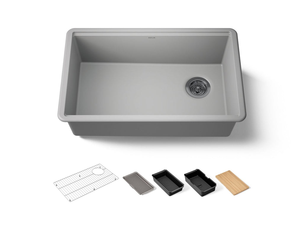 KOHLER K-33712-PC-CM4 Billings 29-1/2" Undermount Single-Bowl Workstation Kitchen Sink - Matte Grey