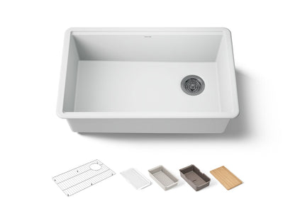KOHLER K-33712-PC-CM6 Billings 29-1/2" undermount single-bowl workstation kitchen sink - Matte White