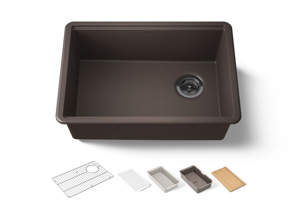 KOHLER K-33713-PC-CM2 Billings 26-1/2" Undermount Single-Bowl Workstation Kitchen Sink - Matte Brown