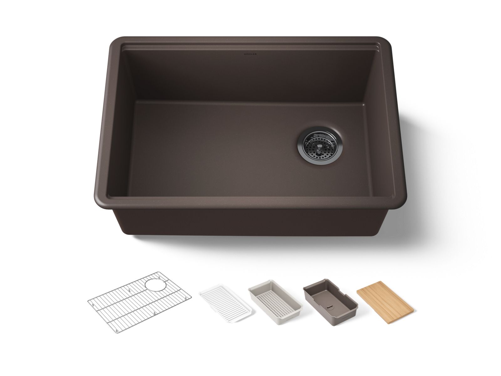 KOHLER K-33713-PC-CM2 Billings 26-1/2" Undermount Single-Bowl Workstation Kitchen Sink - Matte Brown