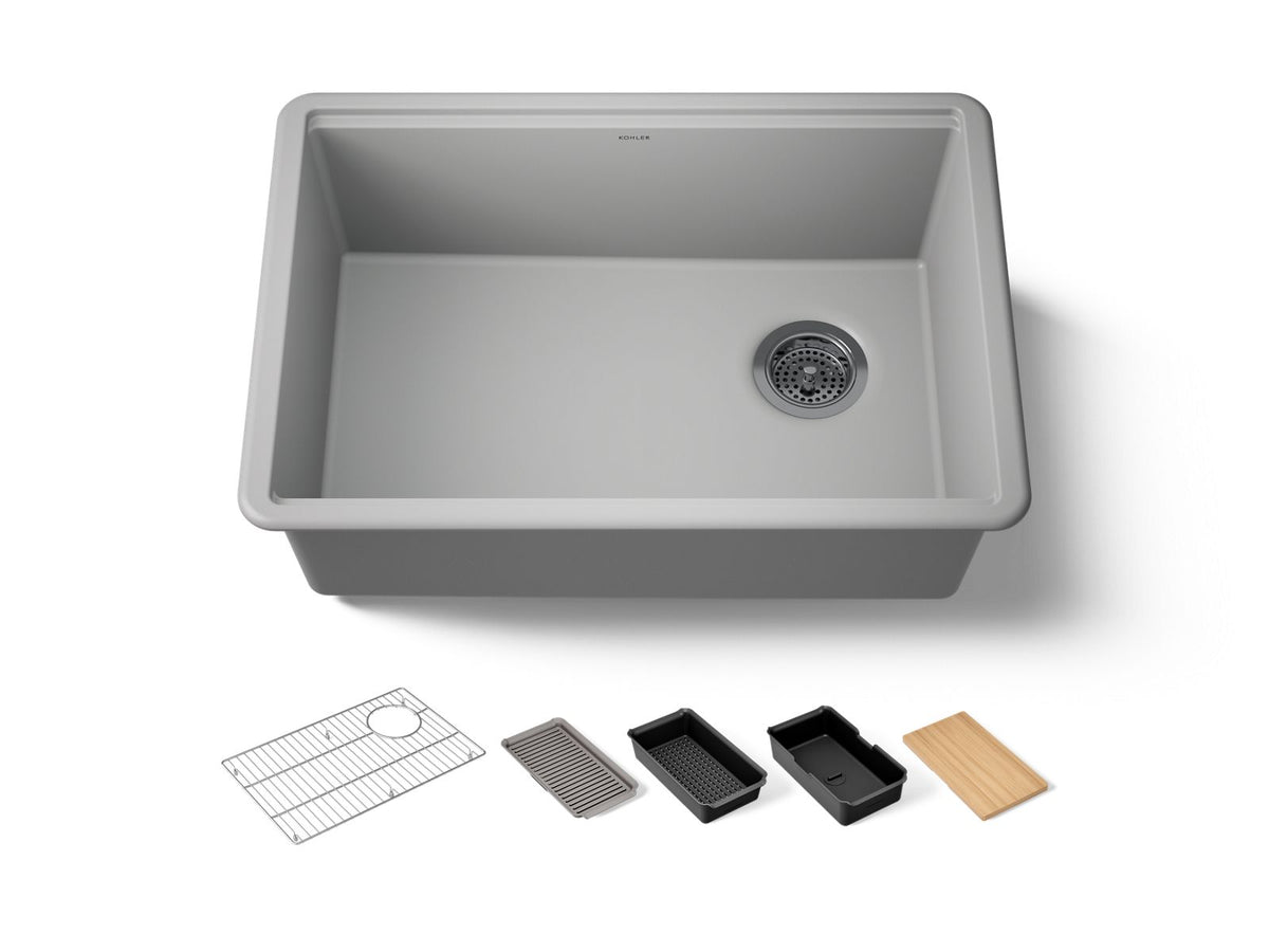 KOHLER K-33713-PC-CM4 Billings 26-1/2" Undermount Single-Bowl Workstation Kitchen Sink - Matte Grey