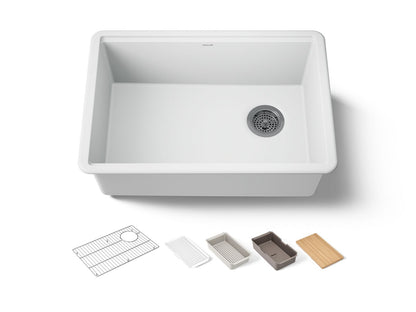KOHLER K-33713-PC-CM6 Billings 26-1/2" undermount single-bowl workstation kitchen sink - Matte White