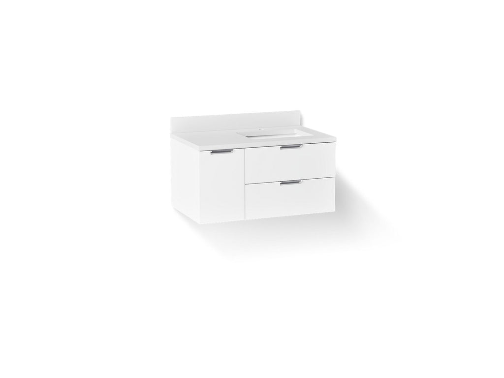 KOHLER K-34655-0 Maxstow 36" Wall-Hung Bathroom Vanity Cabinet With Sink And Quartz Top - White
