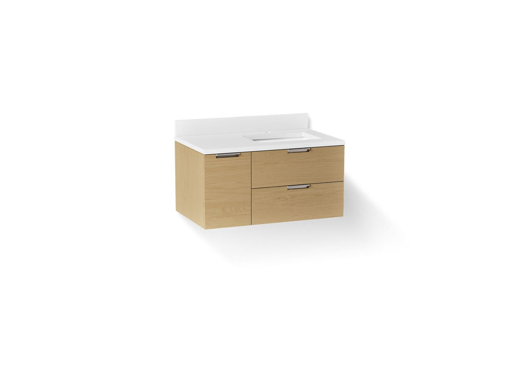 KOHLER K-34655-WEK Maxstow 36" Wall-Hung Bathroom Vanity Cabinet With Sink And Quartz Top - Light Oak