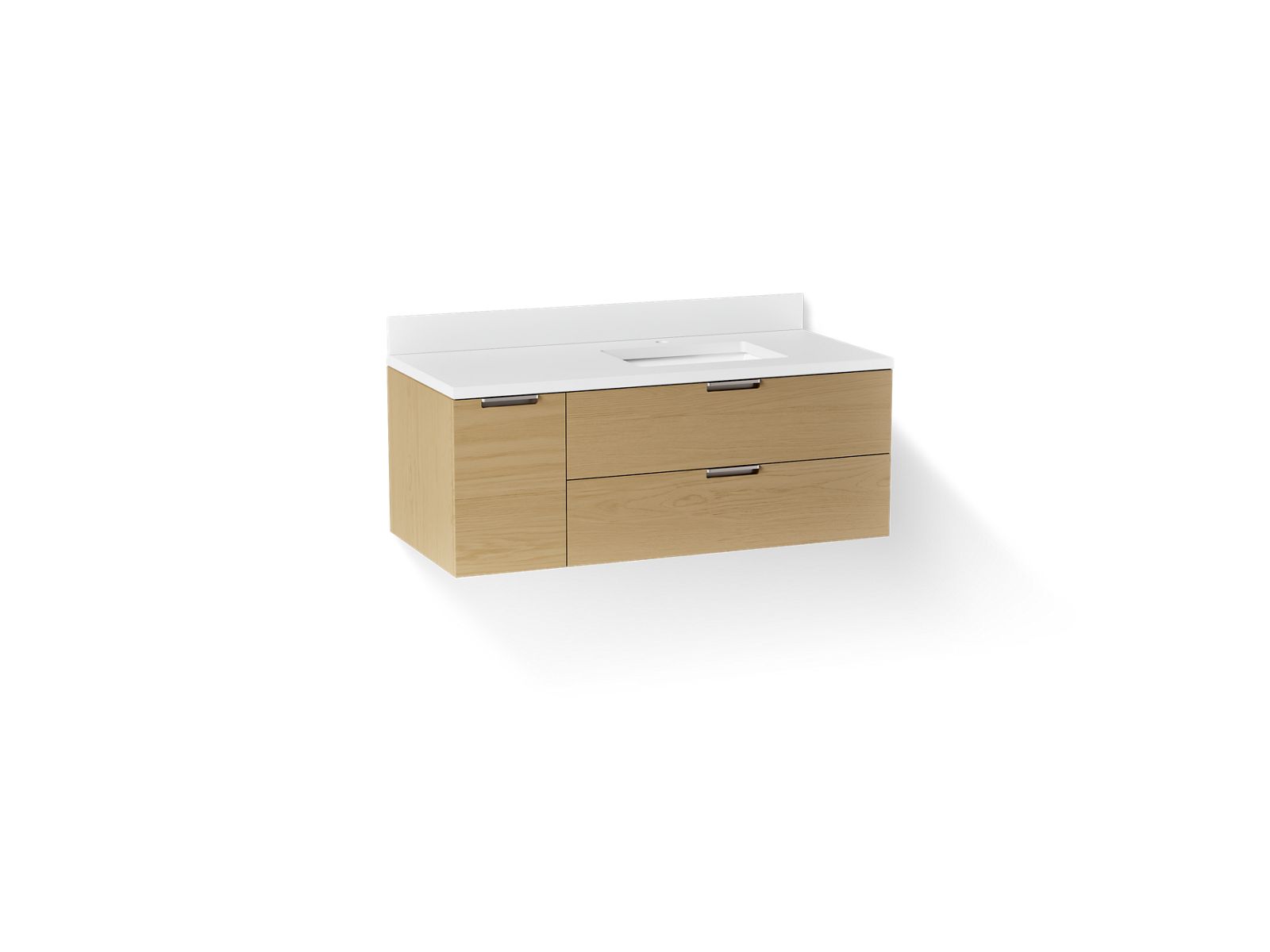 KOHLER K-34656-WEK Maxstow 48" Wall-Hung Bathroom Vanity Cabinet With Sink And Quartz Top - Light Oak