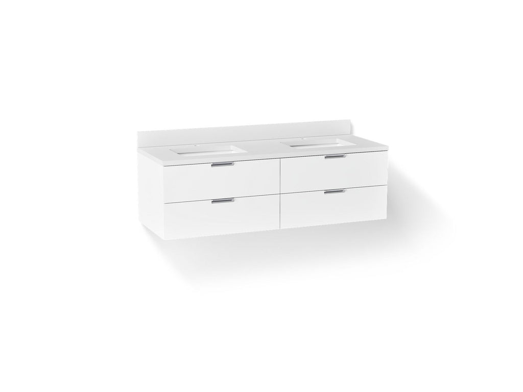 KOHLER K-34657-0 Maxstow 60" Wall-Hung Bathroom Vanity Cabinet With Sink And Quartz Top - White