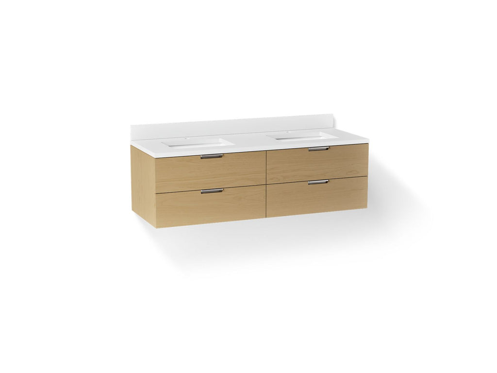 KOHLER K-34657-WEK Maxstow 60" Wall-Hung Bathroom Vanity Cabinet With Sink And Quartz Top - Light Oak