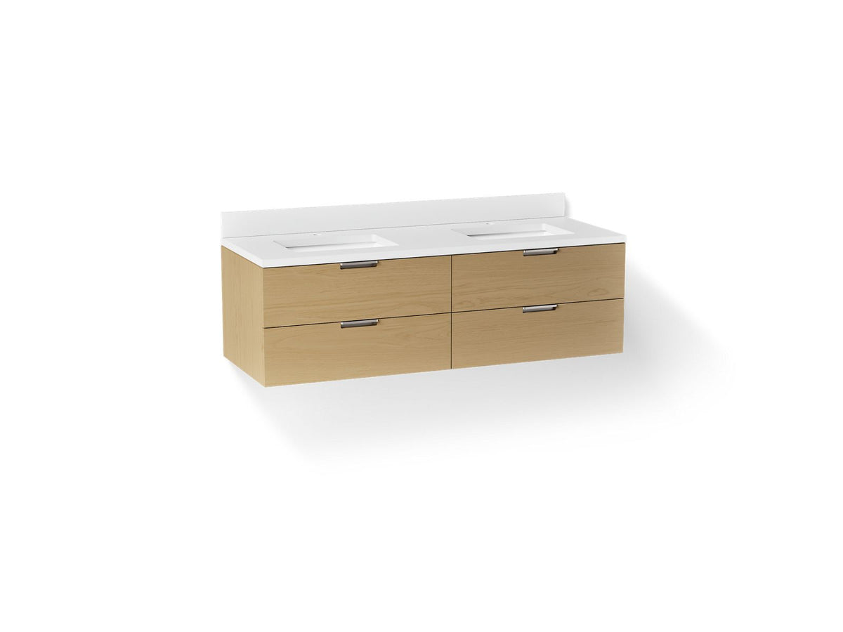 KOHLER K-34657-WEK Maxstow 60" Wall-Hung Bathroom Vanity Cabinet With Sink And Quartz Top - Light Oak