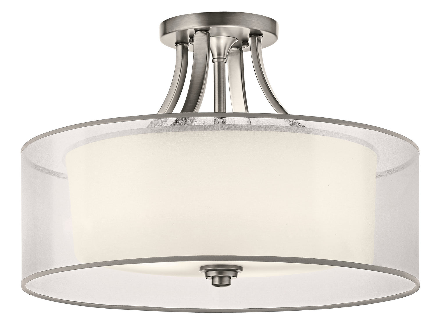 KICHLER 42387AP Lacey 20" 4 Light Semi Flush With Satin Etched Cased Opal Inner Diffusers And White Translucent Organza Outer Shade In Antique Pewter