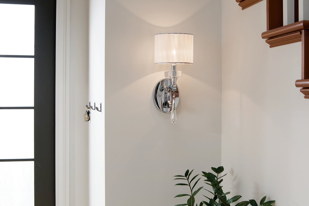 KICHLER 42634CH Parker Point 15.5" 1 Light Wall Sconce With Optical Crystal Accents And Organza Fabric In Chrome