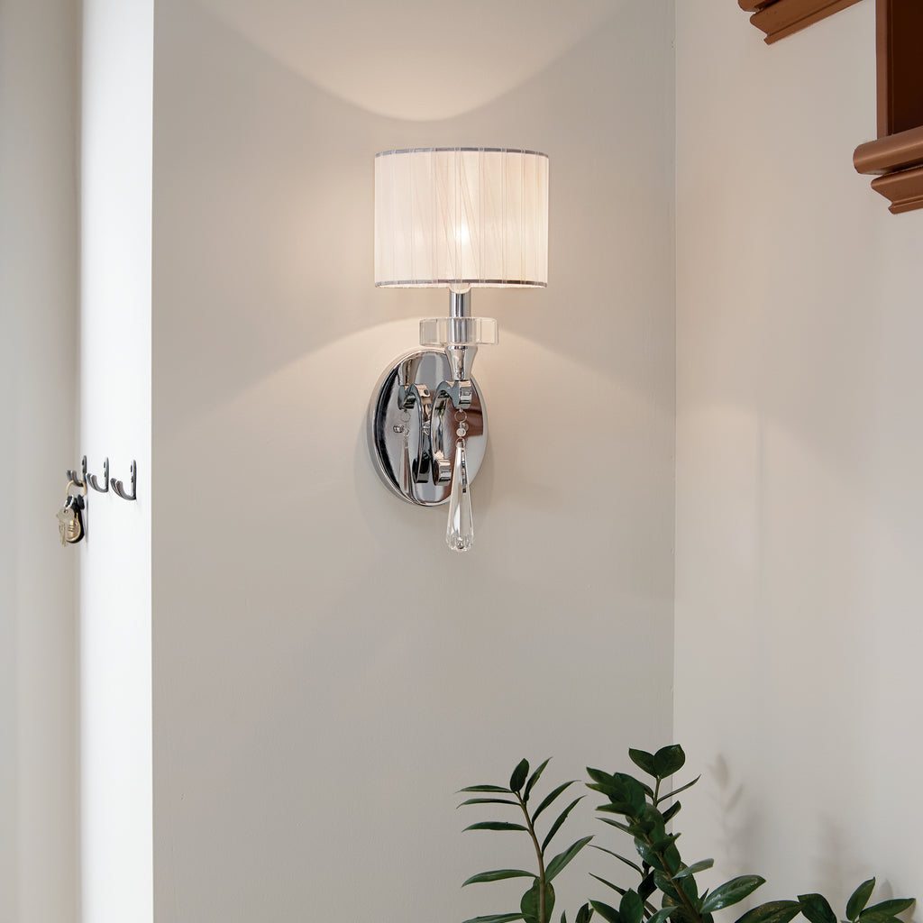 KICHLER 42634CH Parker Point 15.5" 1 Light Wall Sconce With Optical Crystal Accents And Organza Fabric In Chrome