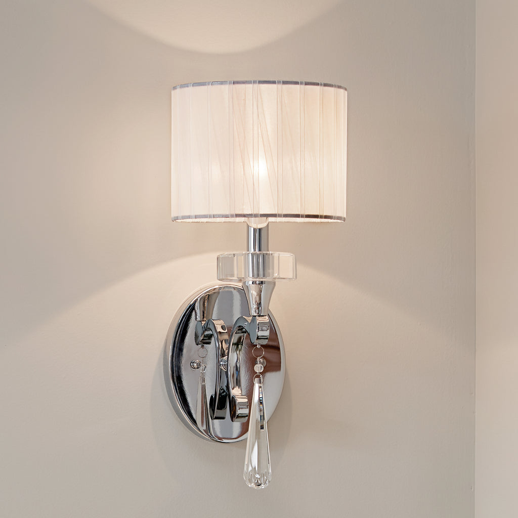 KICHLER 42634CH Parker Point 15.5" 1 Light Wall Sconce With Optical Crystal Accents And Organza Fabric In Chrome