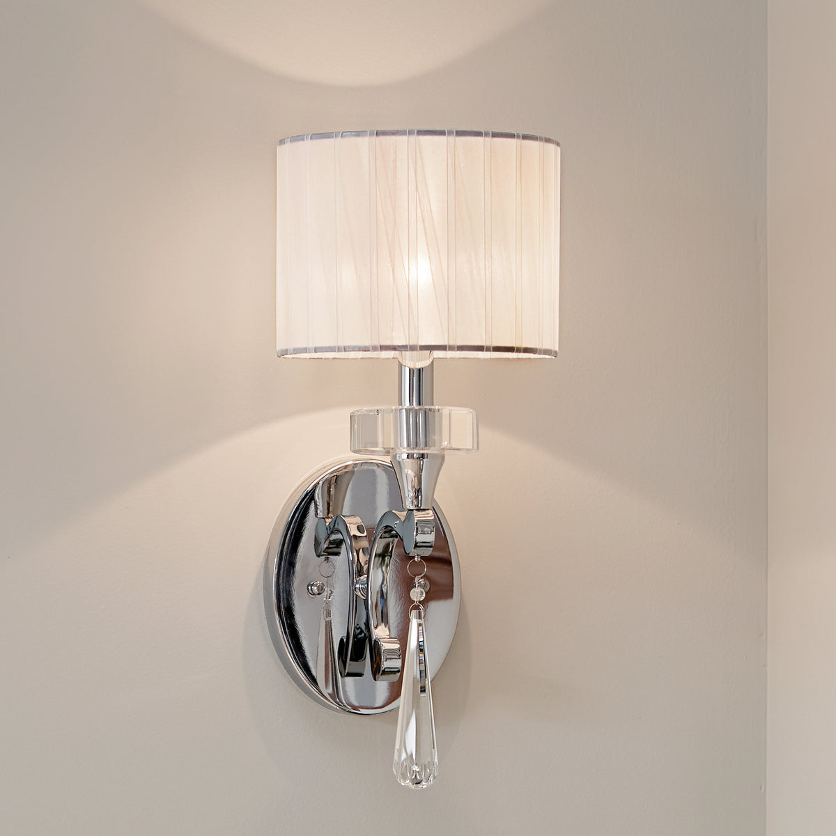 KICHLER 42634CH Parker Point 15.5" 1 Light Wall Sconce With Optical Crystal Accents And Organza Fabric In Chrome