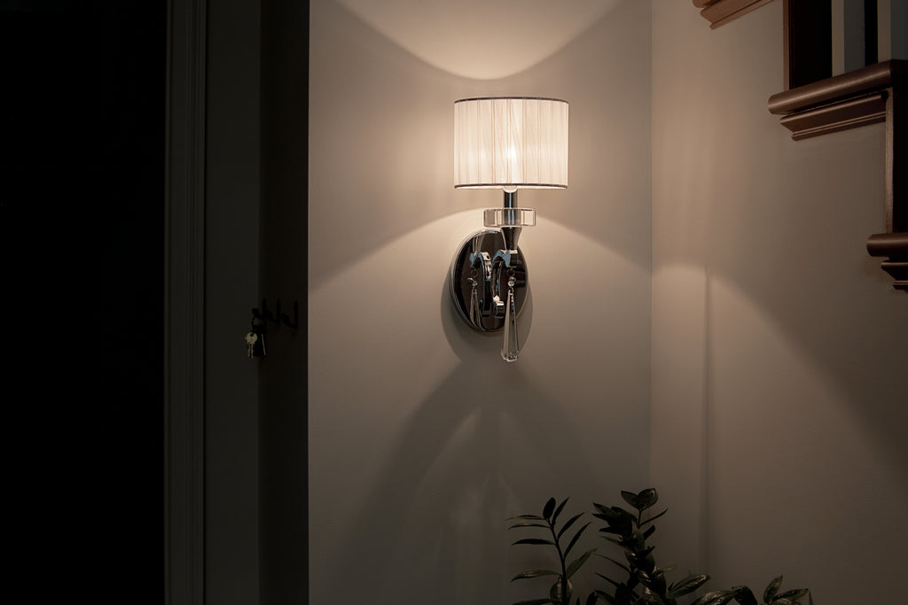KICHLER 42634CH Parker Point 15.5" 1 Light Wall Sconce With Optical Crystal Accents And Organza Fabric In Chrome