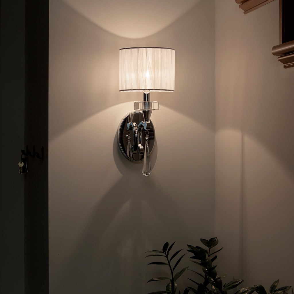KICHLER 42634CH Parker Point 15.5" 1 Light Wall Sconce With Optical Crystal Accents And Organza Fabric In Chrome