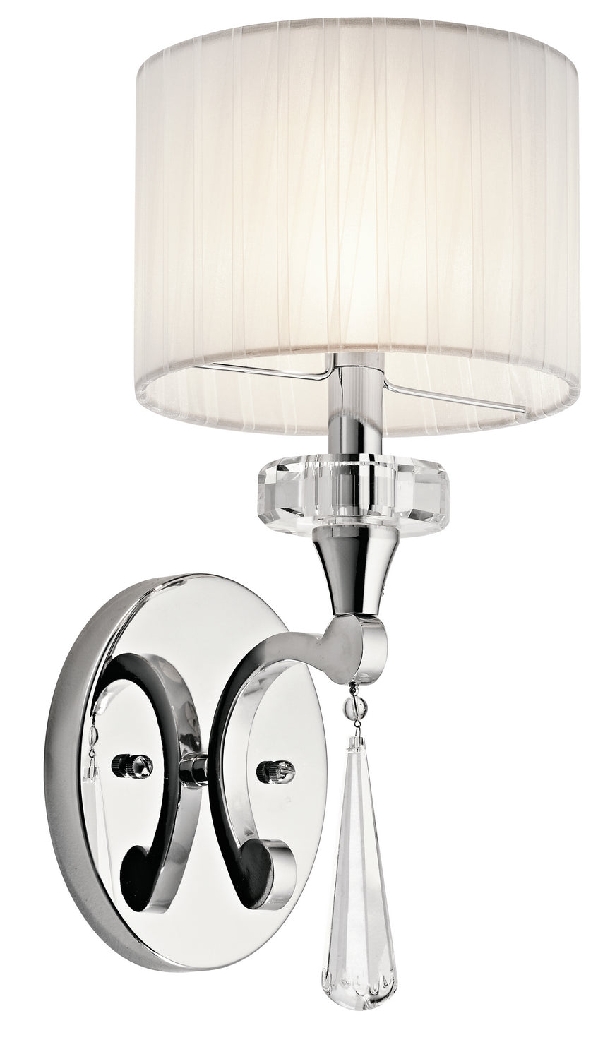 KICHLER 42634CH Parker Point 15.5" 1 Light Wall Sconce With Optical Crystal Accents And Organza Fabric In Chrome