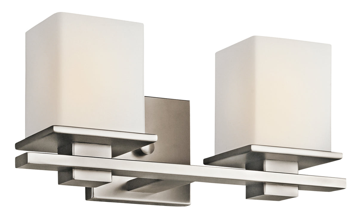 KICHLER 45150AP Tully 15" 2 Light Vanity Light With Satin Etched Cased Opal Glass Antique Pewter