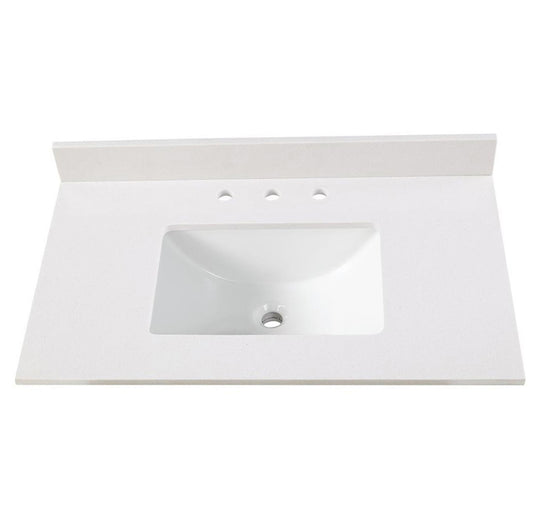 Corian Quartz 4322-SW-RW Stratus White Vanity Top with Rectangle Bowl and Backsplash