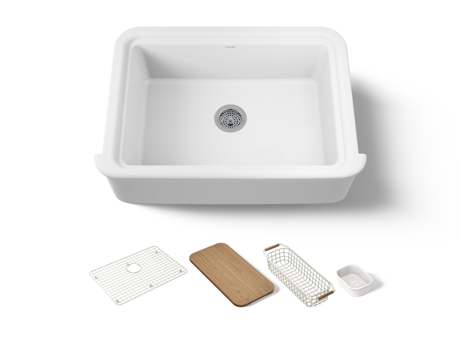 KOHLER Audrine 32-1/2" undermount single-bowl farmhouse workstation kitchen sink in White - K-36251-PC-0