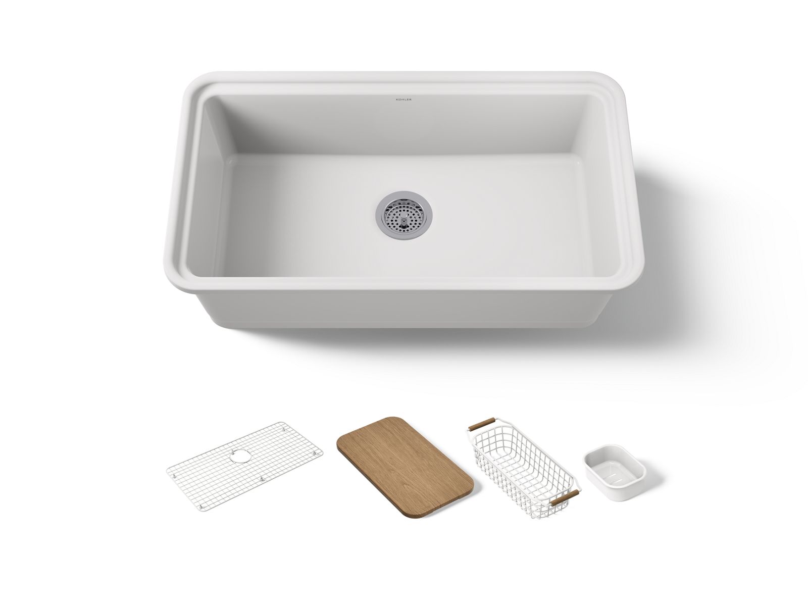 KOHLER Audrine 33" undermount single-bowl workstation kitchen sink in White - K-36254-PC-0