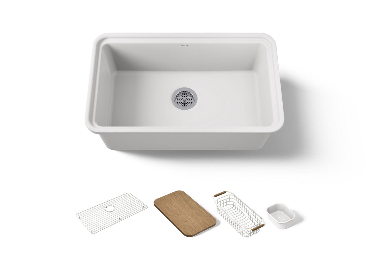 KOHLER K-36255-PC-0 Audrine By Studio Mcgee 30" Undermount Single-Bowl Workstation Kitchen Sink - White