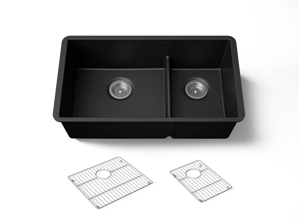 KOHLER K-36749-CM1 Billings 32-1/2" undermount double-bowl kitchen sink - Matte Black