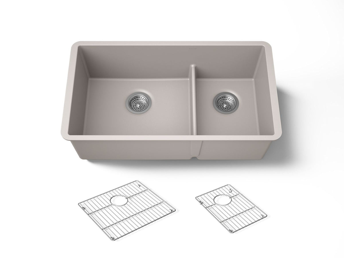 KOHLER K-36749-CM3 Billings 32-1/2" undermount double-bowl kitchen sink - Matte Taupe