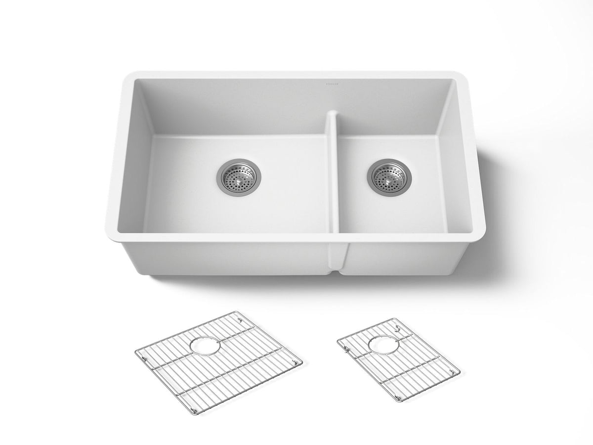 KOHLER K-36749-CM6 Billings 32-1/2" undermount double-bowl kitchen sink - Matte White