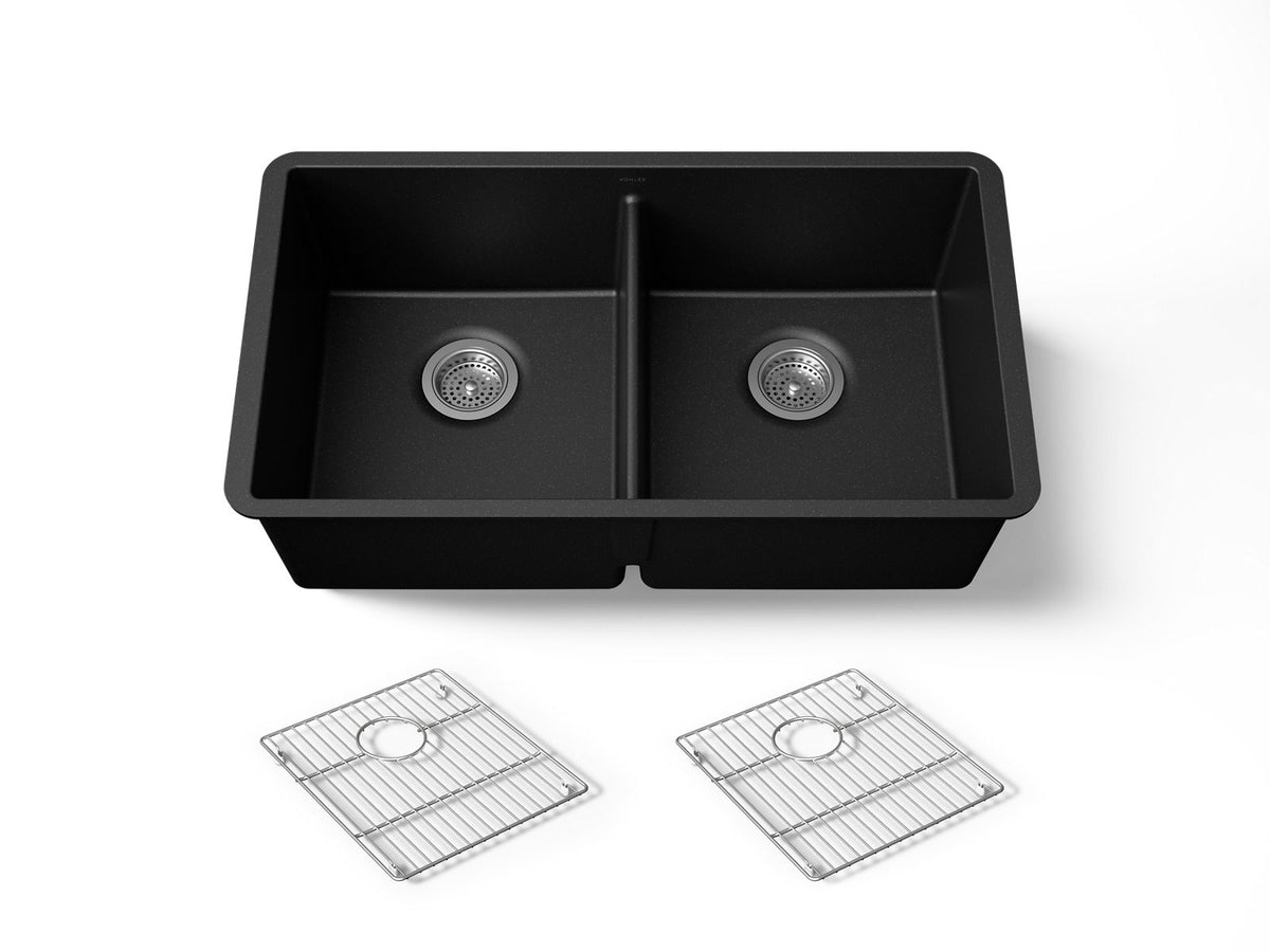 KOHLER K-36750-CM1 Billings 32-1/2" undermount double-bowl kitchen sink - Matte Black
