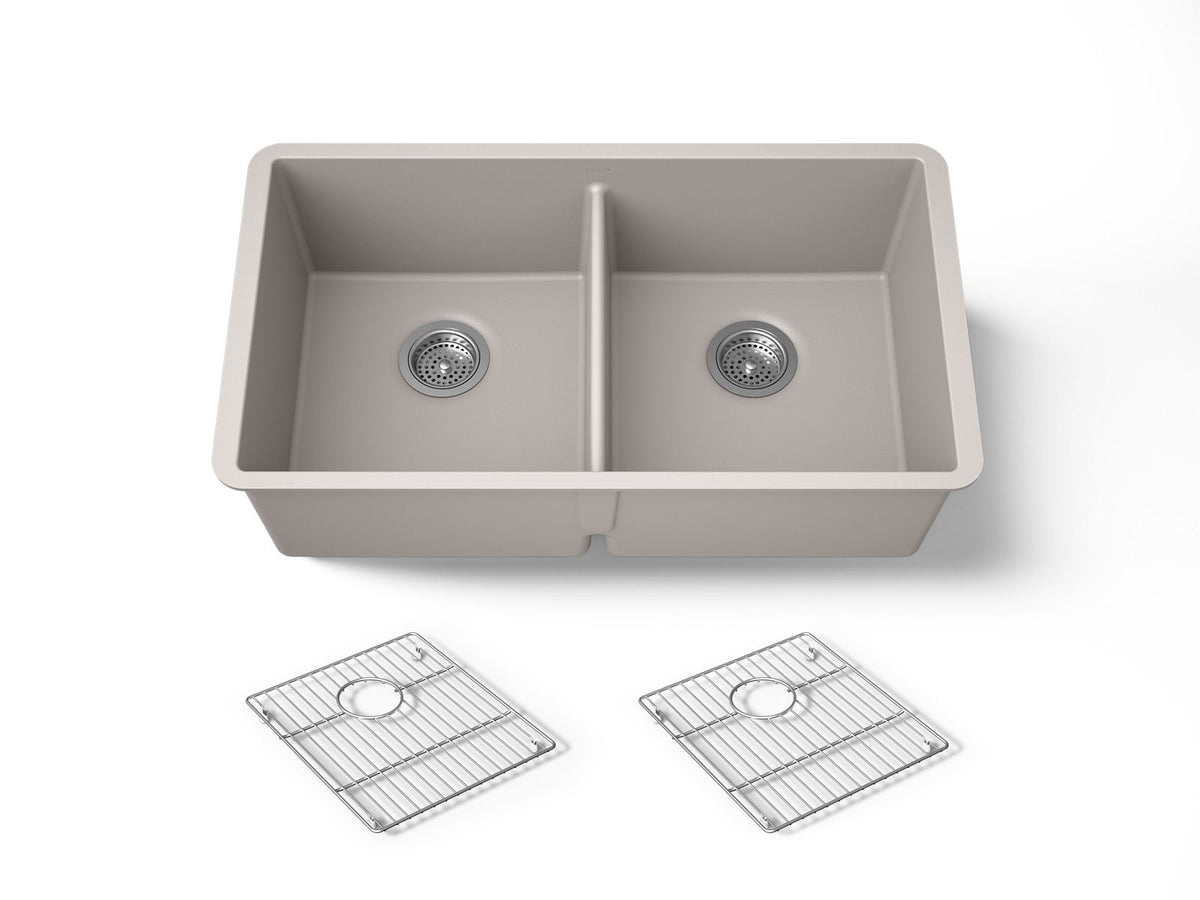 KOHLER K-36750-CM3 Billings 32-1/2" undermount double-bowl kitchen sink - Matte Taupe